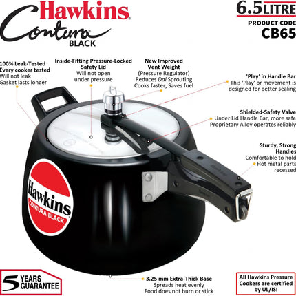 Hawkins Contura Hard Anodized Pressure Cooker 1.5L to 6.5L Curved Body Energy Efficient Cooker