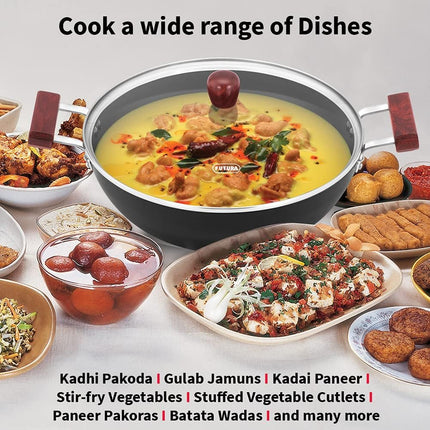 Hawkins Futura Hard Anodised Non Stick Deep Kadhai 3.5L 5L Induction Compatible Flat Bottom Cooking Pan