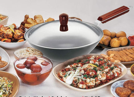 Hawkins Futura Hard Anodised Deep-Fry Pan (Kadhai), Long Handle, with Stainless Steel Lid, Black