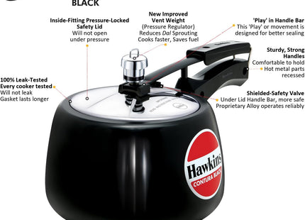 Hawkins Contura Hard Anodized Pressure Cooker – Curved Body, Energy Efficient, Gas & Electric Stove Compatible | 1.5L to 6.5L