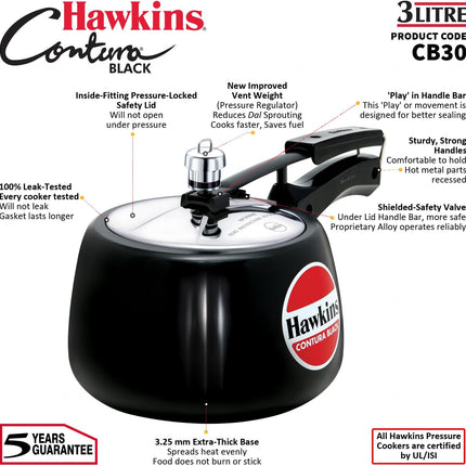 Hawkins Contura Hard Anodized Pressure Cooker 1.5L to 6.5L Curved Body Energy Efficient Cooker
