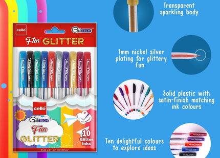 Cello Ball pen Pack of 10 (Geltech Fun Glitter Gel)