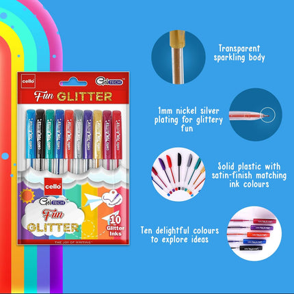 Cello Ball pen Pack of 10 (Geltech Fun Glitter Gel)