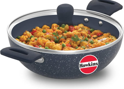 Hawkins Ceramic Nonstick Deep Kadhai with Glass Lid, Induction Granite Kadai, 2.5L & 3.5L