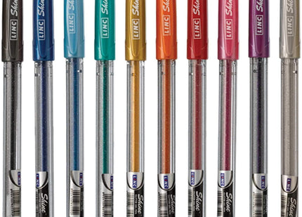 Linc 10 x třpytivé gelové pera Shine GLITTER Gel Pens 0,7 mm JEMNÝ hrot 10 barev