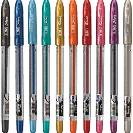 Linc 10 x Shine Sparkled GLITTER Gel Pens 0.7 mm FINE Tip 10 colours