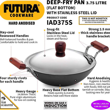 Hawkins Futura Hard Anodised Flat Bottom Kadai 2.5L 3.75L