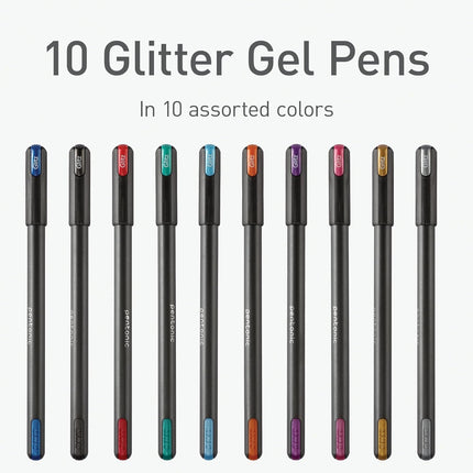 Pentonic Writing Pens Set Gel, Ballpoint & Glitter Gel Pens 0.6mm/0.7mm/1.0mm Fine Medium Tip Multicolour, 10 & 12 Pack for School Office Journaling Everyday Writing