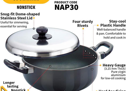 Hawkins Futura Non Stick Frying Pan with Lid, Hard Anodised Aluminium All Purpose Pan (2.5L & 3L)