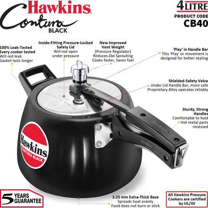 Hawkins Contura Hard Anodized Pressure Cooker 1.5L to 6.5L Curved Body Energy Efficient Cooker