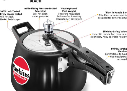Hawkins Contura Hard Anodized Pressure Cooker – Curved Body, Energy Efficient, Gas & Electric Stove Compatible | 1.5L to 6.5L