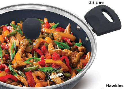 Hawkins Ceramic Nonstick Deep Kadhai with Glass Lid, Induction Granite Kadai, 2.5L & 3.5L