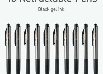 Zatahovací gelová pera Pentonic GR-T, 10 ks, černý inkoust, 0,7 mm jemný hrot, hladké psaní pro deník, poznámky, kancelář a školu (1002363)