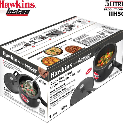 Hawkins Instaa Hard Anodised Pressure Cooker 3L 5L Induction Compatible Inner Lid Black Cooker
