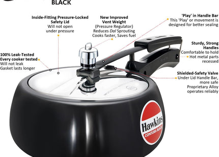 Hawkins Contura Hard Anodized Pressure Cooker – Curved Body, Energy Efficient, Gas & Electric Stove Compatible | 1.5L to 6.5L