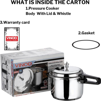VINOD Stainless Steel Outer Lid Pressure Cooker Induction Gas Compatible Cooker 2L 3L 5L 7L 10L
