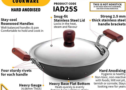 Hawkins Futura 2.5L Hard Anodised Deep Kadai with Lid, Induction Compatible Nonstick Fry Pan, Black