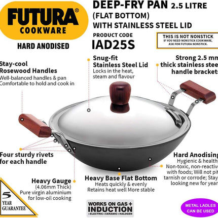 Hawkins Futura Hard Anodised Flat Bottom Kadai 2.5L 3.75L