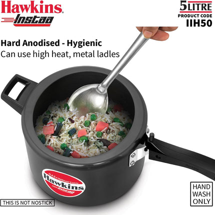 Hawkins Instaa Hard Anodised Pressure Cooker 3L 5L Induction Compatible Inner Lid Black Cooker