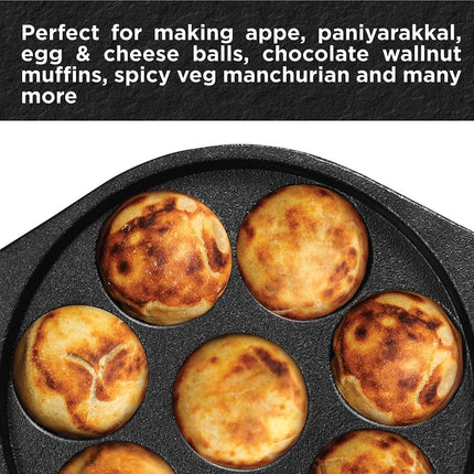 Hawkins Futura Cast Iron Appe Pan 16cm 8 Cup Paniyaram Pan Plus Glass Lid