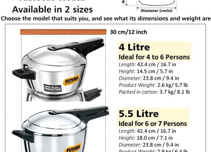 Hawkins Futura 5.5 Litre Induction Pressure Cooker, Stainless Steel Inner Lid Cooker, Silver