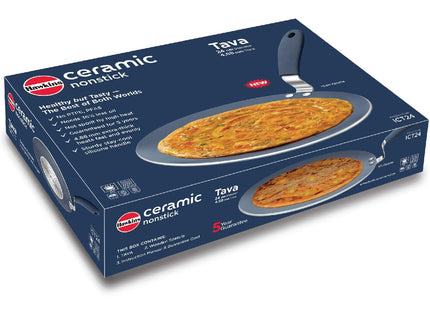 Hawkins Ceramic Nonstick 24 cm Induction Tava, Granite Paratha Tawa, Gray