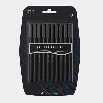 Pentonic Ballpoint & Frost Pens 0.7mm Fine Tip Pack of 10 Black Blue Red Smooth Writing Quick Dry Ink Stationery Set for School Office Home Notes Exams Journaling Everyday Writing