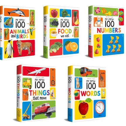 My First 100 Library: Boxset of 5 Early Learning Board Books for Kids/Children (homeschool / preschool / baby/toddler)