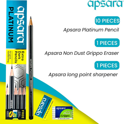 Apsara Platinum Extra Dark Pencils - Pack Of 10