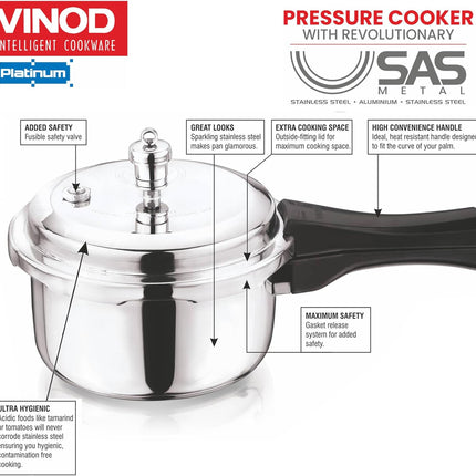 Vinod Platinum Triply Stainless Steel Outer Lid Pressure Cooker