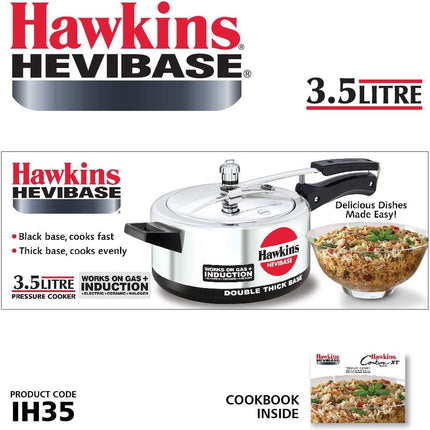Hawkins Hevibase Aluminium Pressure Cooker 2L to 8L Heavy Base Induction Compatible for Gas and Electric Stoves