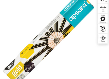 Apsara Gold 10 Wooden Pencils Eraser Sharpener Break-Resistant Lead Office School