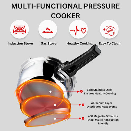 Vinod Platinum Triply Stainless Steel Outer Lid Pressure Cooker