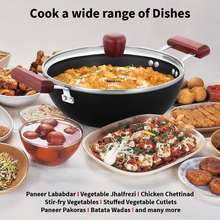 Hawkins Futura 2.5L Non Stick Deep Kadhai Glass Lid Induction Gas Compatible