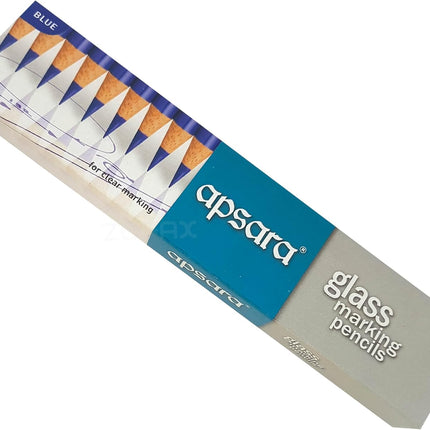 APSARA Glass Marking Pencils, BLUE, Pack of 10, Wax Based Smooth Lead, Ideal for Glass Leather Metal Vinyl Optical Lenses Marking, iZOFAX Black Ball Pen