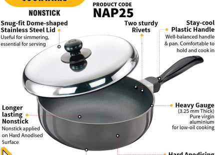 Hawkins Futura Non Stick Frying Pan with Lid, Hard Anodised Aluminium All Purpose Pan (2.5L & 3L)
