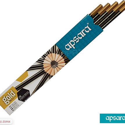 Apsara Gold 10 Wooden Pencils Eraser Sharpener Break-Resistant Lead Office School