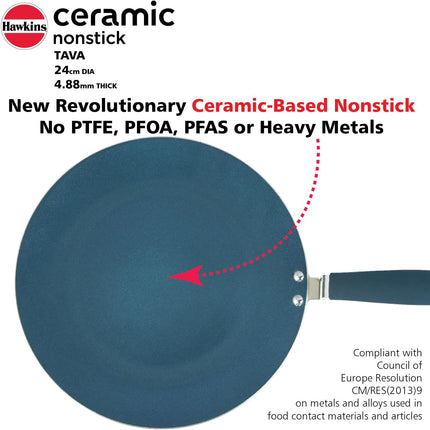 Hawkins Ceramic Non Stick Tava 24cm Induction Griddle with German Ceramic Coating