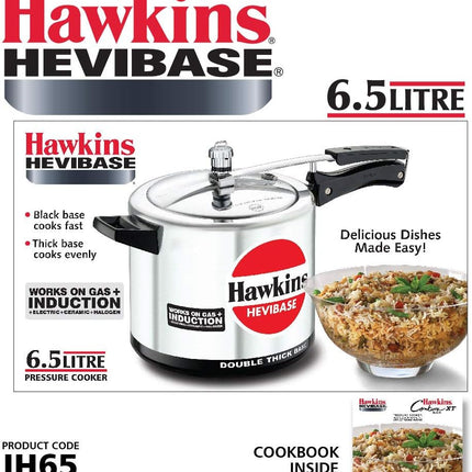 Hawkins Hevibase Aluminium Pressure Cooker 2L to 8L Heavy Base Induction Compatible for Gas and Electric Stoves
