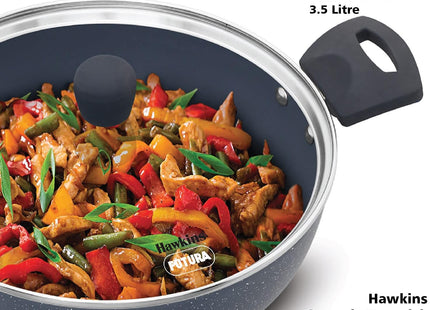 Hawkins Ceramic Nonstick Deep Kadhai with Glass Lid, Induction Granite Kadai, 2.5L & 3.5L