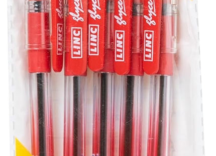Kuličková pera Linc Glycer, ČERVENÁ, Tenký hrot (0,6 mm), Balení po 10 kusech, Pohodlný gumový úchop, Hladký tok inkoustu, Ideální pro použití ve škole, kanceláři, domácnosti i podnikání
