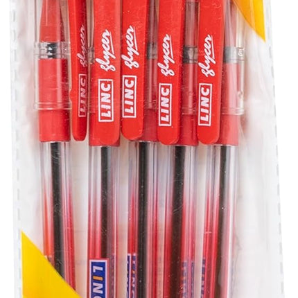 Linc Glycer Ballpoint Pens, RED, Fine Point (0.6mm), Pack of 10, Comfort Rubber Grip, Smooth Ink Flow, Ideal for School Office Home Business Use