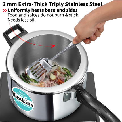 Hawkins Classic 5 Litre Triply Stainless Steel Pressure Cooker  Inner Lid Induction Compatible Heavy Duty