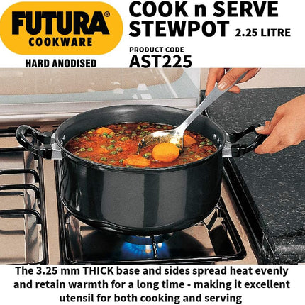 Hawkins Futura Hard Anodised Stewpot 2.25L and 5L Aluminium Cookware with Lid