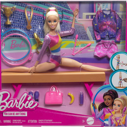 Barbie Gymnastics Doll & Playset – Blonde Barbie with Balance Beam, 10+ Accessories, You Can Be Anything Series – HRG52