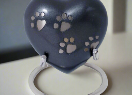 Royal Rapture Heart Urn in Chocolate color with paw print for pet memorial.