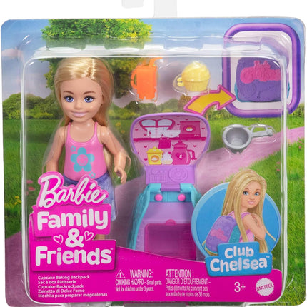 Barbie Family & Friends Cupcake Baking Backpack Playset – Blonde Chelsea Doll with Wearable Backpack & Baking Accessories – JBF46