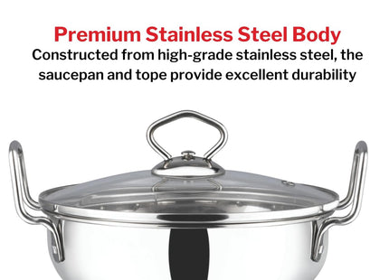 Vinod Stainless Steel Kadai with Glass Lid