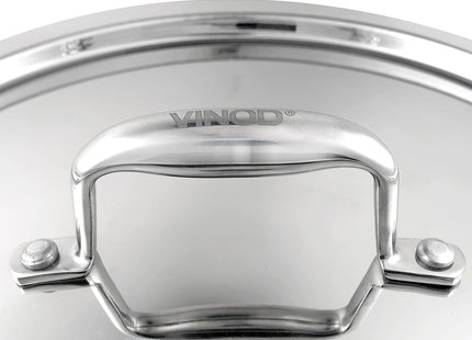 Vinod Platinum Triply Stainless Steel Kadai with Lid Heavy Duty Tri-Ply SS Kadhai Induction & Gas Compatible Even Heat Distribution Durable Mirror Finish | Sizes: 18cm, 20cm, 22cm, 24cm, 26cm
