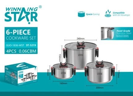 Winning Star Cookware Sets Collection | 10 Piece Cookware Set 23.5 2.3 Litre, 10 Piece Stainless Steel Cookware Set 24 6.5 Litre, 6 Piece Stainless Steel Cookware Set 24 1.4 Litre | Models ST-5219, ST-5101, ST-5215 | Pots And Pans | Cooking Pots |...
